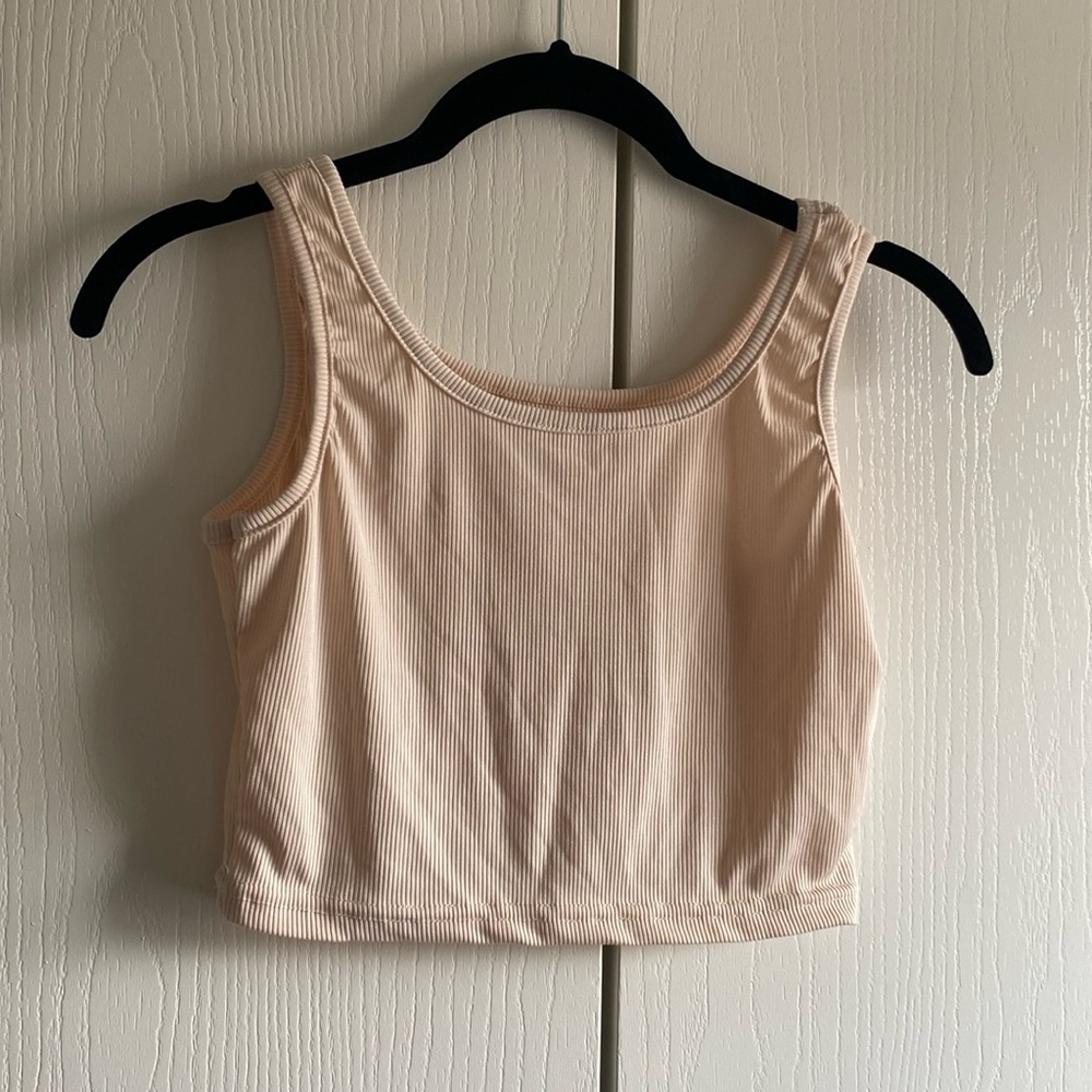 Beige spaghetti strap crop top